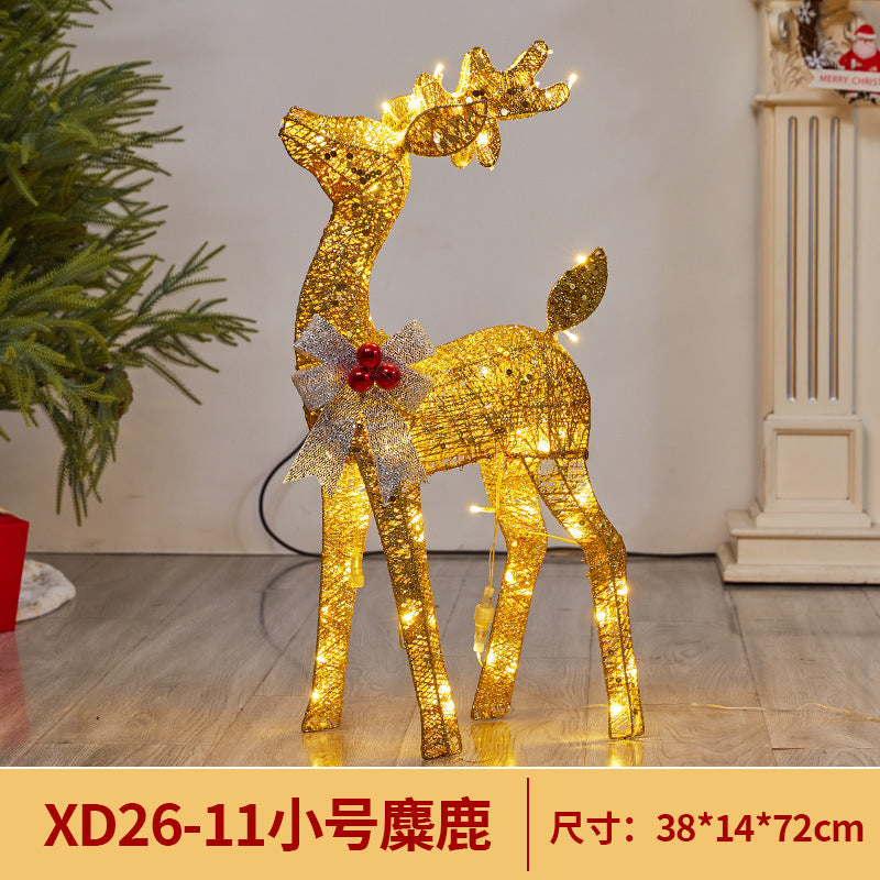 Amazon New Christmas Decoration Reindeer Glowing Iron Art Deer Ornament Store Window Christmas Mother and Baby Deer