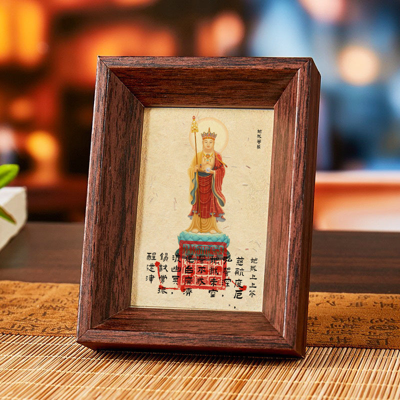 Jiuhuashan Ksitigarbha Bodhisattva Mini Shrine Frame - "Guardian of Vow" Desktop Altar for Protection & Peace