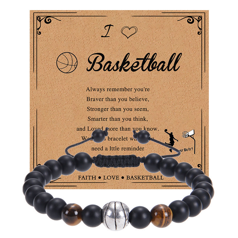 Men's Sports Bracelet with Tiger Eye - Adjustable Black Bead String Bracelet for Basketball Soccer Tennis Players, Gift for Him