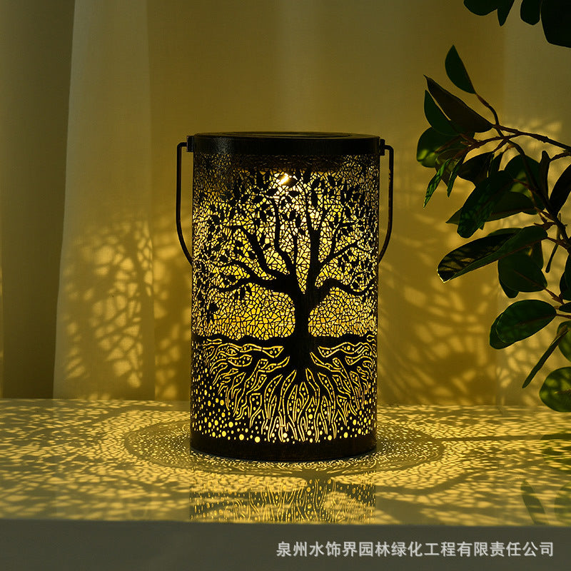 Amazon New Iron Art Large Tree Light Outdoor Courtyard Solar Landscape Light Decorative Atmosphere Hollow Hanging Light