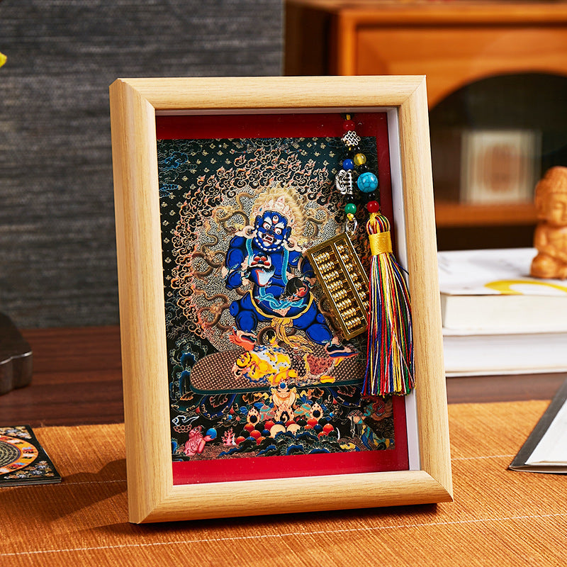 Tibetan Zahi Lhamo Thangka Pendant with Golden Abacus - Wealth Activation Talisman & Spiritual Travel Souvenir