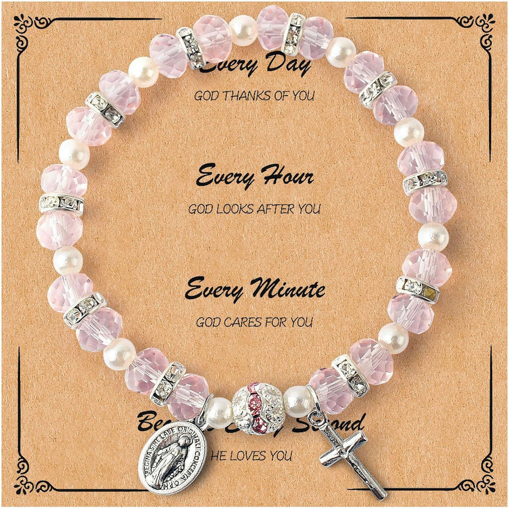 Every Second He Loves You" Bracelet - Virgin Mary & Cross Catholic Rosary Bracelet, Inspirational Faith Gift