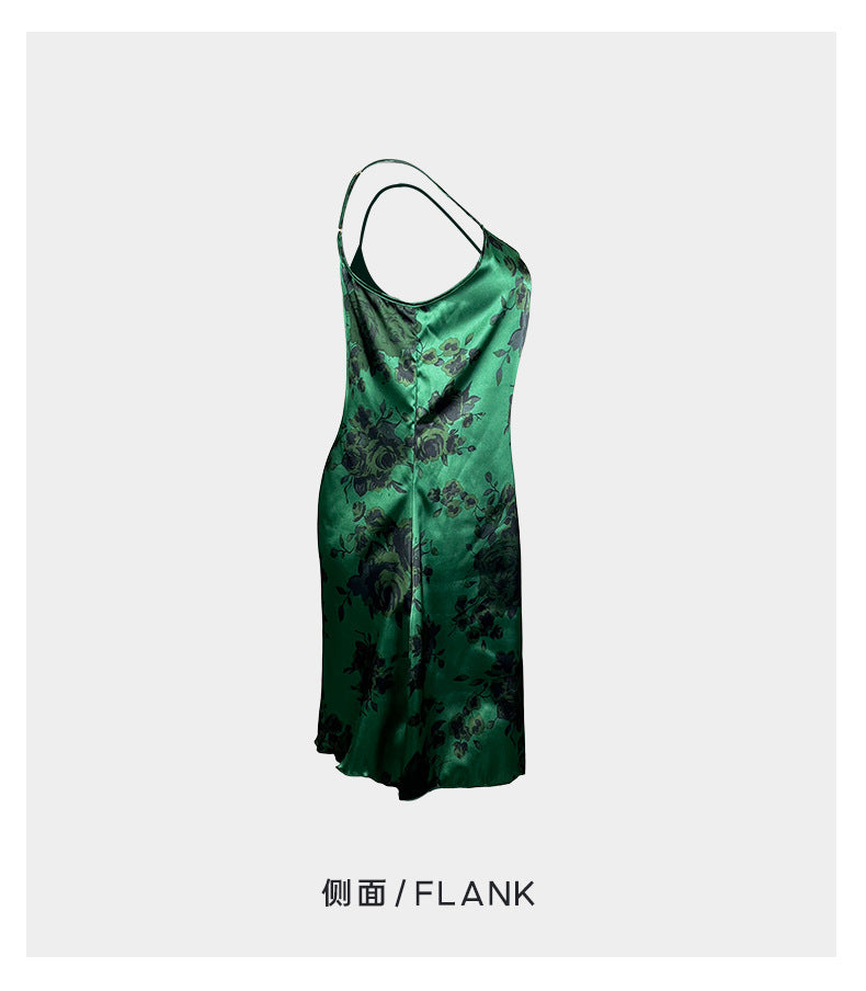 European and american hot INS Floral Print Strap Dress Sexy Pure Desire Style Luxurious Temptation Backless Dress647