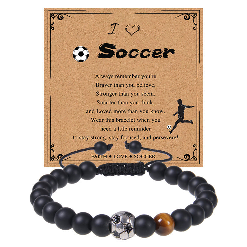 Men's Sports Bracelet with Tiger Eye - Adjustable Black Bead String Bracelet for Basketball Soccer Tennis Players, Gift for Him