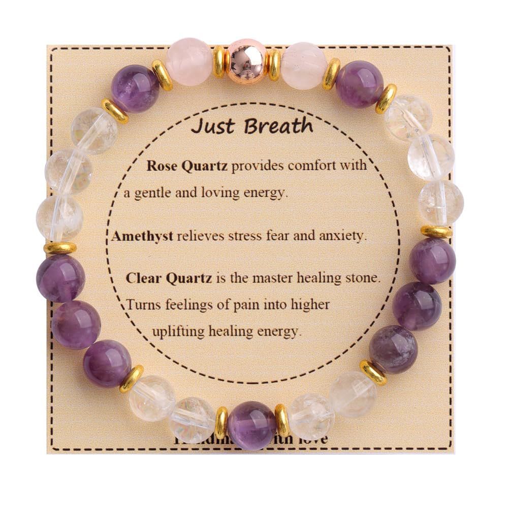 Strength" Triple Gemstone Bracelet - Amethyst, Aquamarine & Citrine Energy Bracelet for Women, Motivational Adjustable Gift