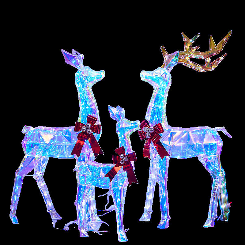 Christmas Colorful Glowing Iron Art Reindeer with Lights Snowman Mall Hotel Scene Decoration Christmas Reindeer Ornament