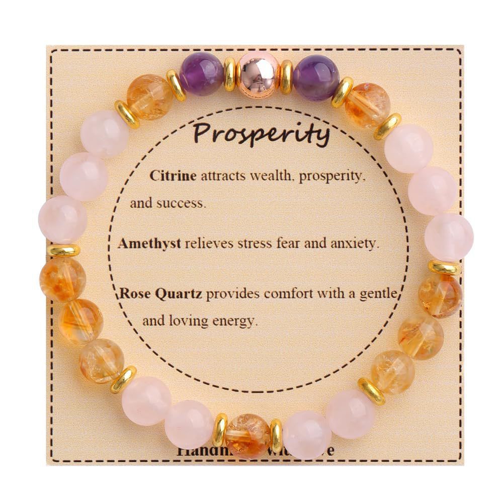 Strength" Triple Gemstone Bracelet - Amethyst, Aquamarine & Citrine Energy Bracelet for Women, Motivational Adjustable Gift