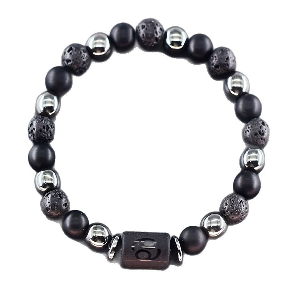 12 Zodiac Signs Bracelets Set for Men - Black Obsidian Lava Stone Elastic Beads Astrology Collection