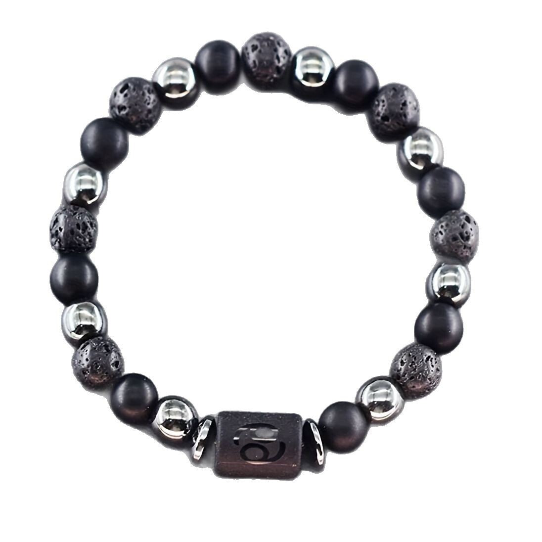 12 Zodiac Signs Bracelets Set for Men - Black Obsidian Lava Stone Elastic Beads Astrology Collection