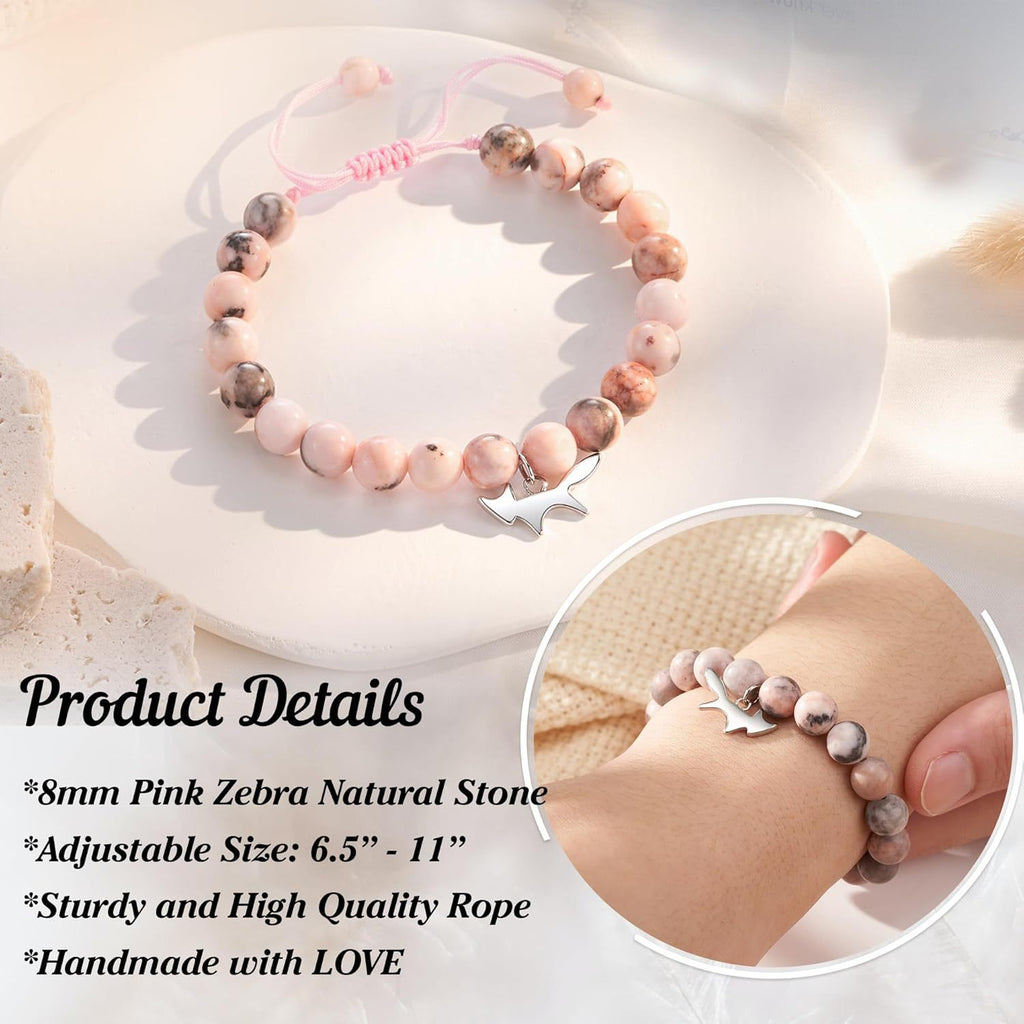 Fox Girl Charm Bracelet - Green Chrysoprase & Pink Zebra Stone Beaded Bracelet, Talisman for the Brave & Sweet