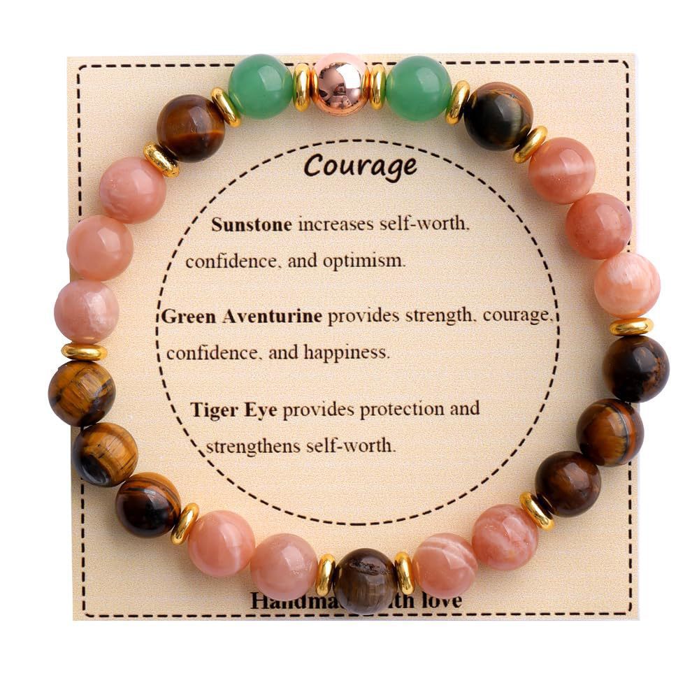 Strength" Triple Gemstone Bracelet - Amethyst, Aquamarine & Citrine Energy Bracelet for Women, Motivational Adjustable Gift