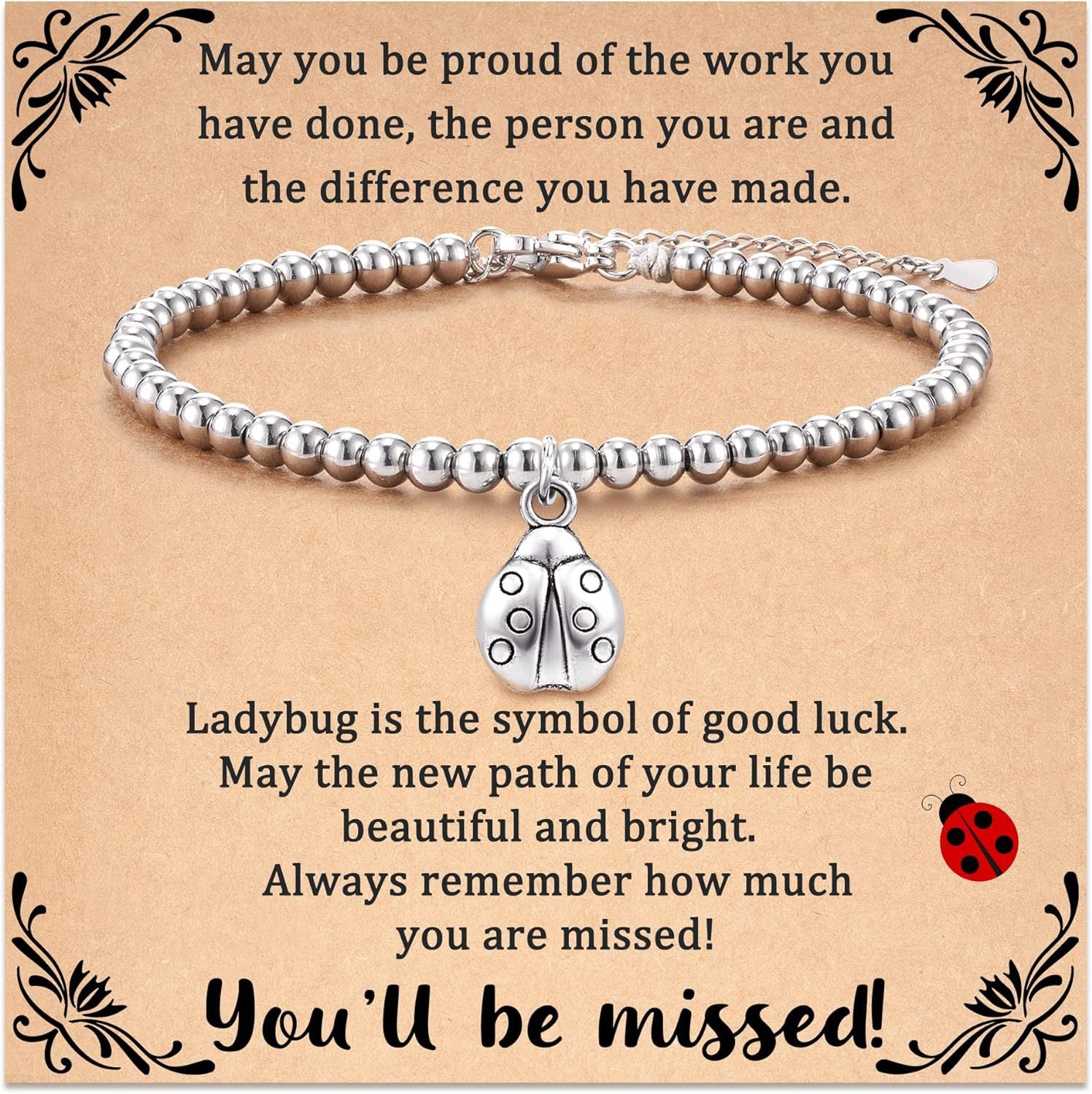 Bee, Elephant & Ladybug Charm Bracelet - Sterling Silver Plated Inspirational Gift for Women