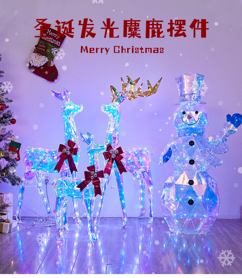 Christmas Colorful Glowing Iron Art Reindeer with Lights Snowman Mall Hotel Scene Decoration Christmas Reindeer Ornament