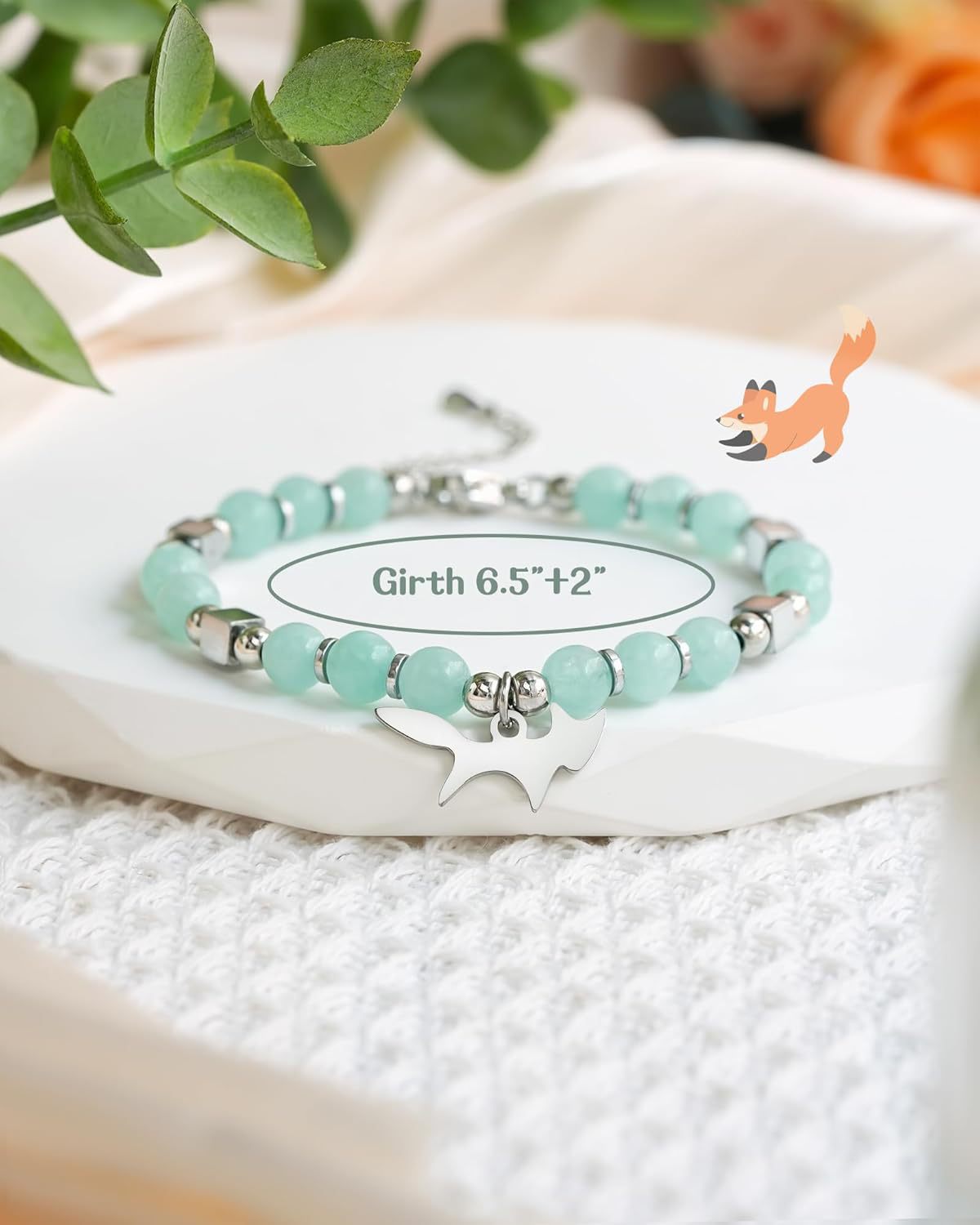 Fox Girl Charm Bracelet - Green Chrysoprase & Pink Zebra Stone Beaded Bracelet, Talisman for the Brave & Sweet