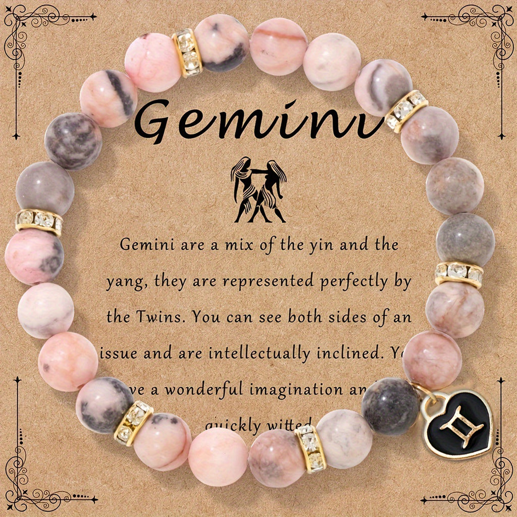 Capricorn Zodiac Bracelet - Genuine Pink Zebra Stone Birthstone Bracelet for Women, Personalized Astrology Gift