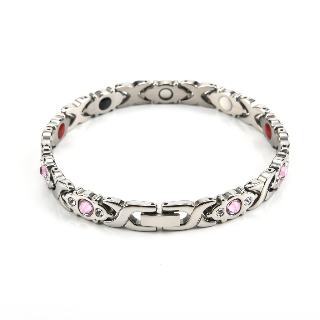 Magnetic Snap Hip Hop Bracelet for Men - Stainless Steel X-Link Cubic Zirconia Chain Bracelet, Adjustable Streetwear Jewelry