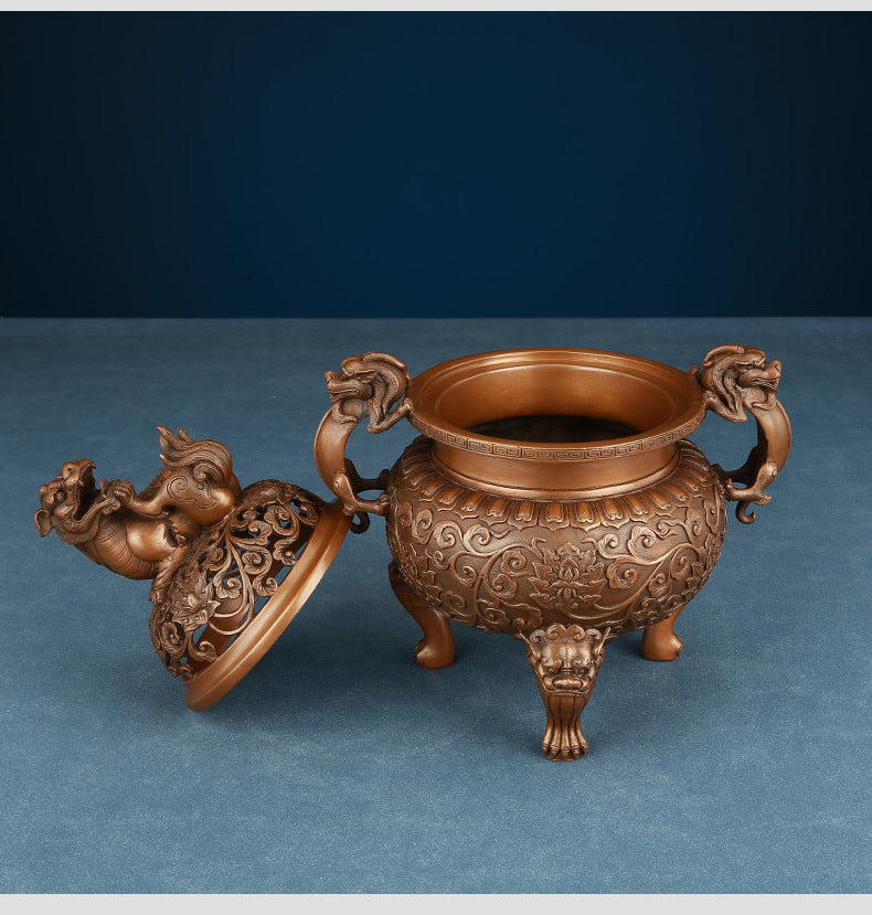 Copper Ming Dynasty Lion Incense Burner for Home Office Antique Xuande Incense Burner Incense Aromatherapy Burner Indoor Household Incense Burner