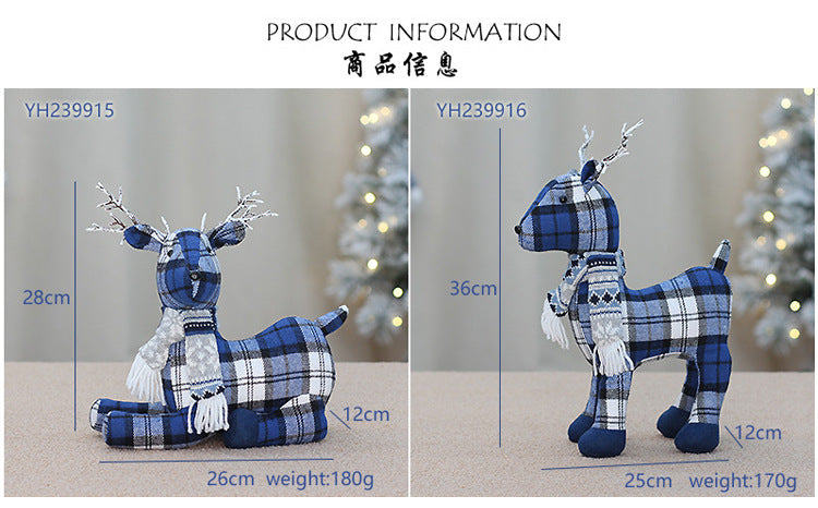 Christmas Decoration Standing Reindeer Figurine Desktop Ornament Window Display Christmas Fabric Deer Doll Decoration