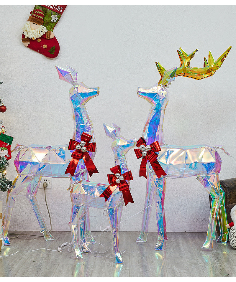 Christmas Colorful Glowing Iron Art Reindeer with Lights Snowman Mall Hotel Scene Decoration Christmas Reindeer Ornament