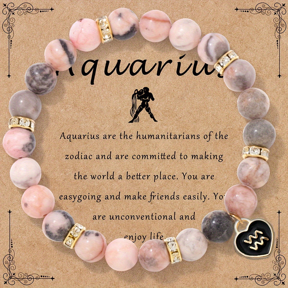 Capricorn Zodiac Bracelet - Genuine Pink Zebra Stone Birthstone Bracelet for Women, Personalized Astrology Gift