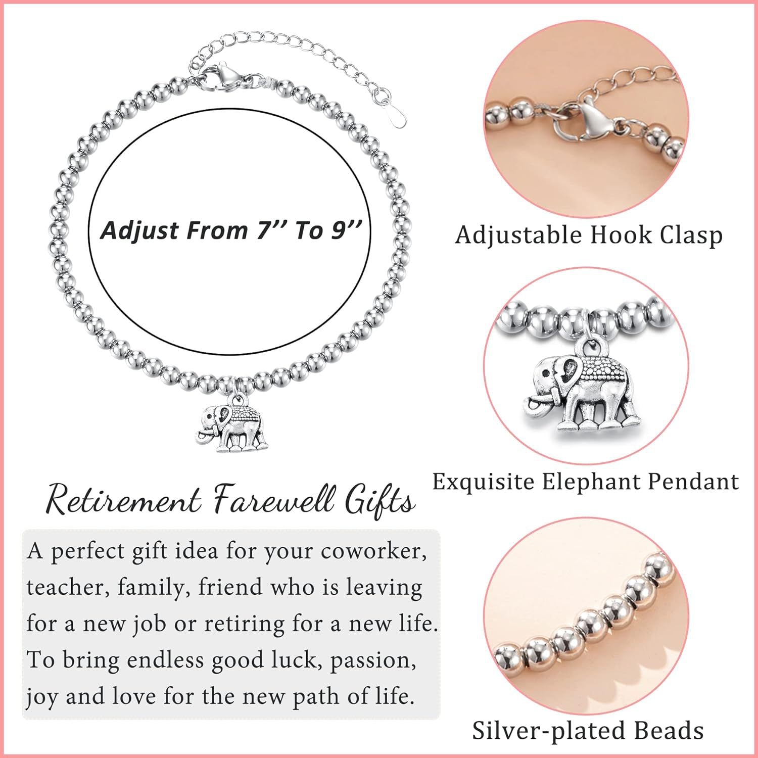 Bee, Elephant & Ladybug Charm Bracelet - Sterling Silver Plated Inspirational Gift for Women