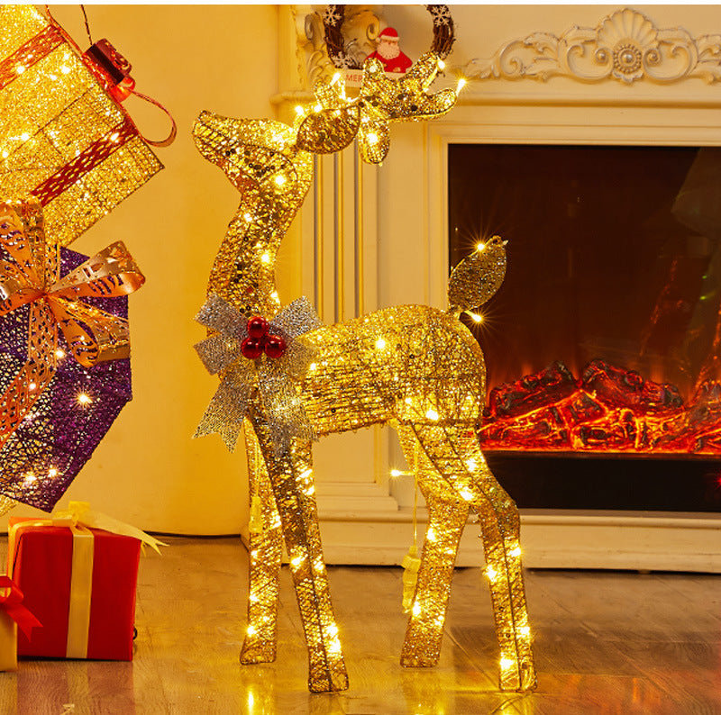 Amazon New Product Christmas Tree Decorations Glowing Gift Box Tree Store Window Display Christmas Reindeer Ornament