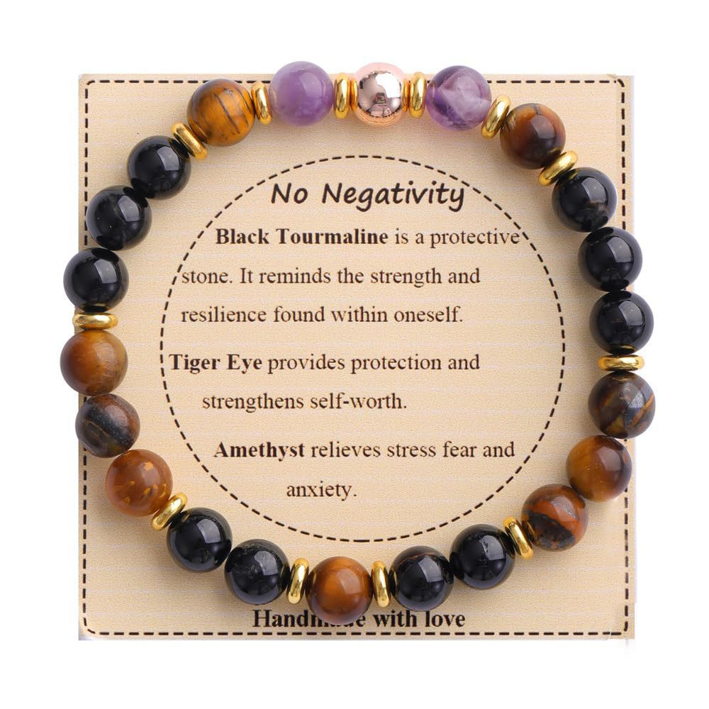 Strength" Triple Gemstone Bracelet - Amethyst, Aquamarine & Citrine Energy Bracelet for Women, Motivational Adjustable Gift