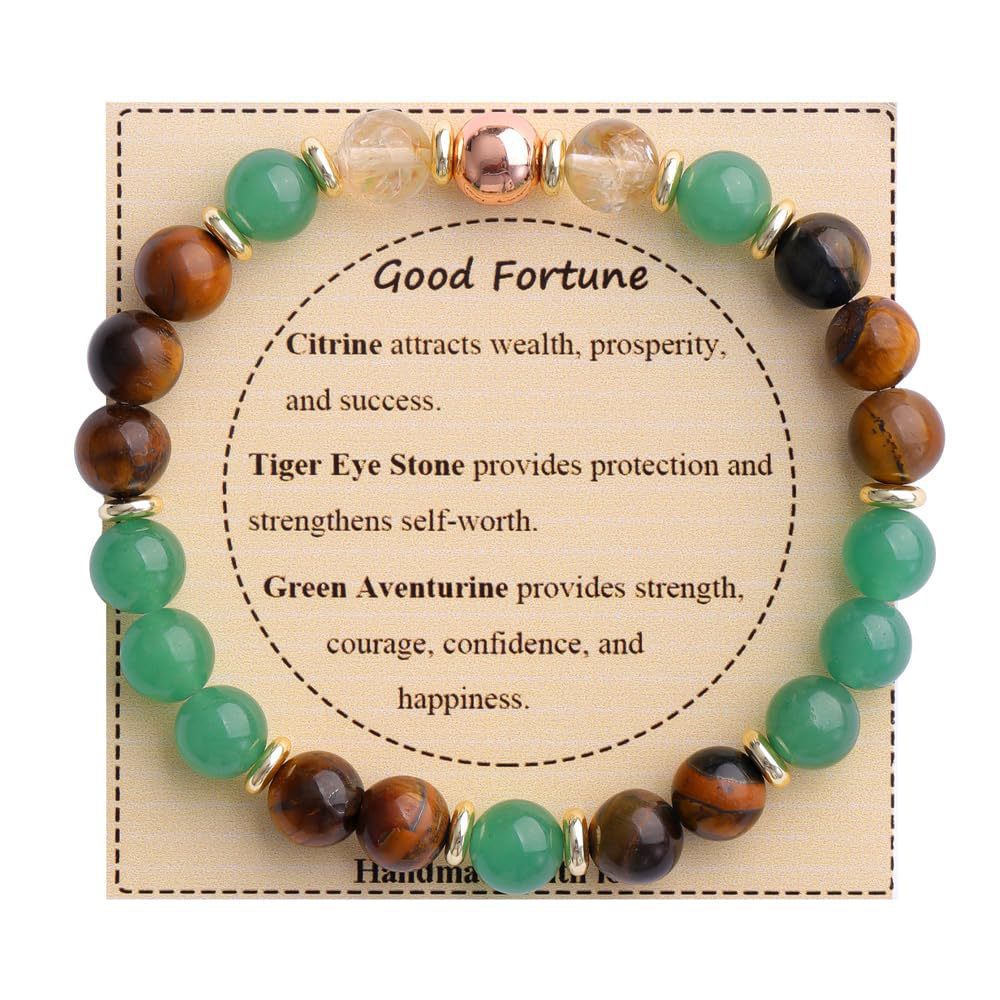 Strength" Triple Gemstone Bracelet - Amethyst, Aquamarine & Citrine Energy Bracelet for Women, Motivational Adjustable Gift