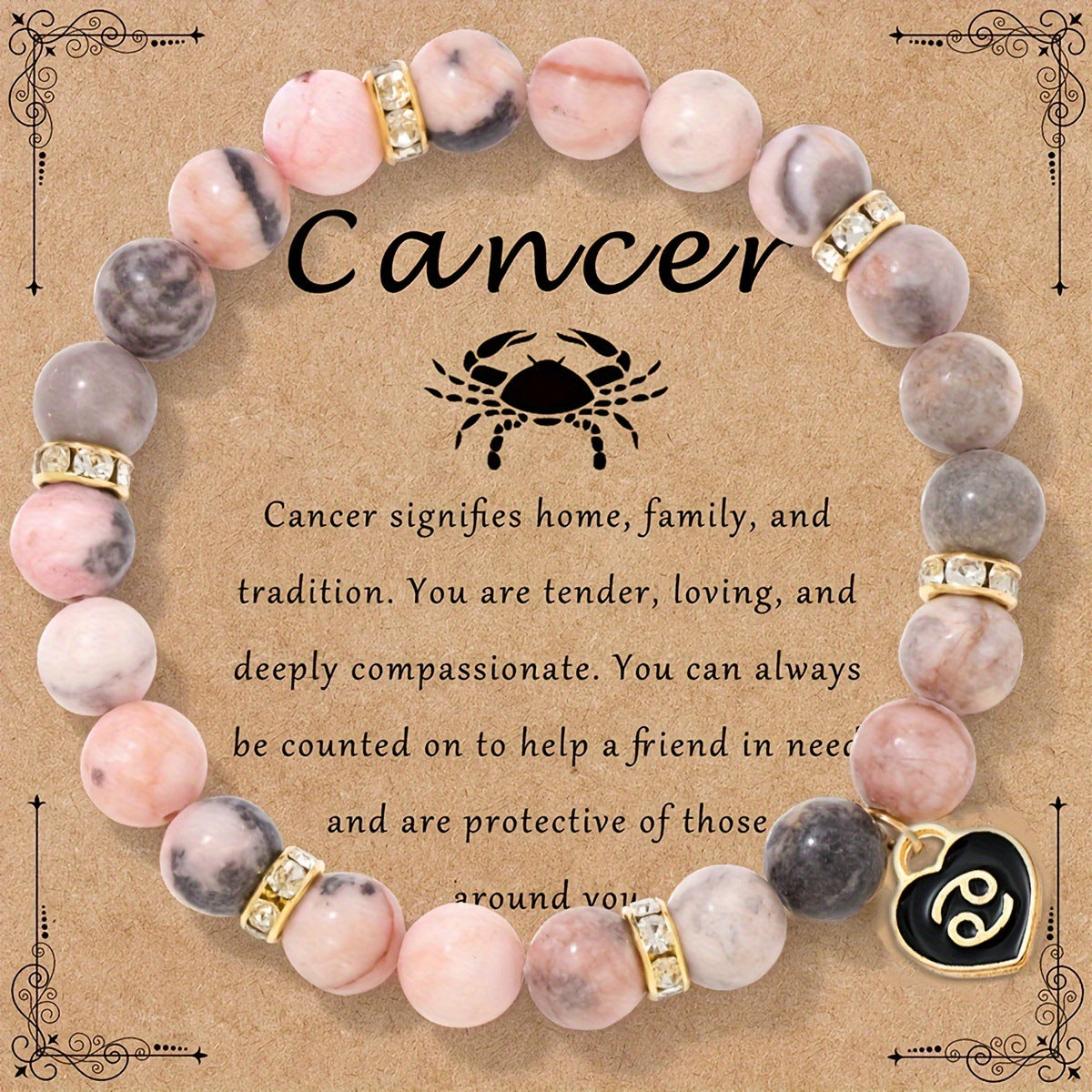 Capricorn Zodiac Bracelet - Genuine Pink Zebra Stone Birthstone Bracelet for Women, Personalized Astrology Gift