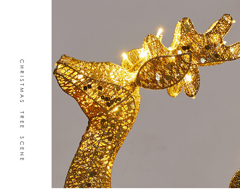 Amazon New Christmas Decoration Reindeer Glowing Iron Art Deer Ornament Store Window Christmas Mother and Baby Deer