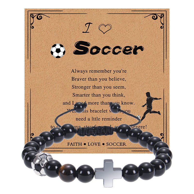 Men's Sports Bracelet with Tiger Eye - Adjustable Black Bead String Bracelet for Basketball Soccer Tennis Players, Gift for Him