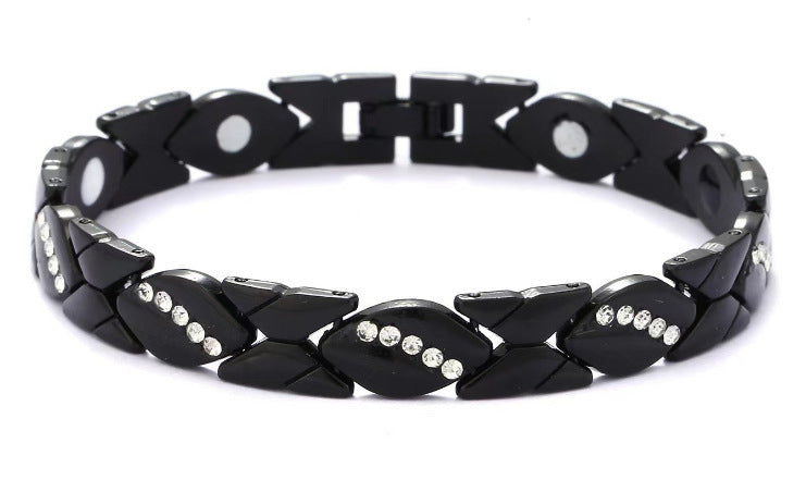 Magnetic Snap Hip Hop Bracelet for Men - Stainless Steel X-Link Cubic Zirconia Chain Bracelet, Adjustable Streetwear Jewelry