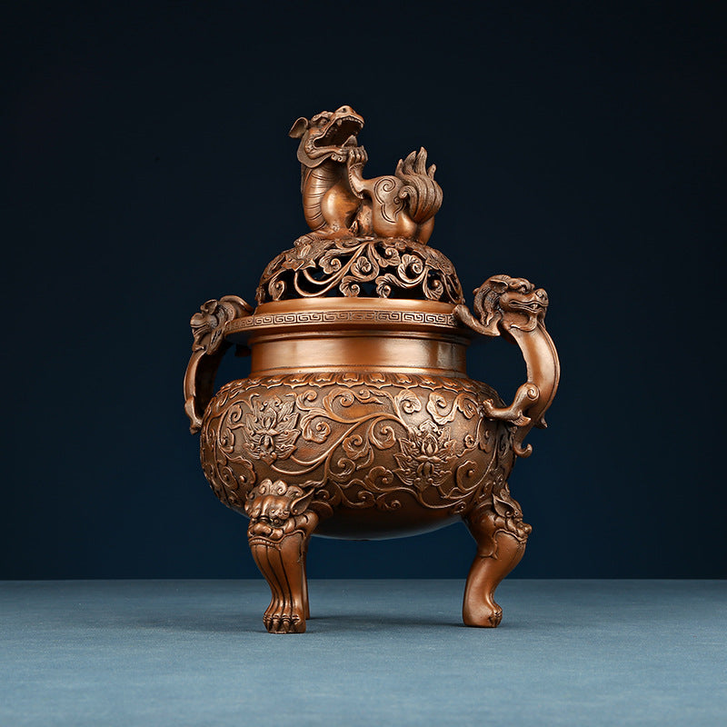 Copper Ming Dynasty Lion Incense Burner for Home Office Antique Xuande Incense Burner Incense Aromatherapy Burner Indoor Household Incense Burner