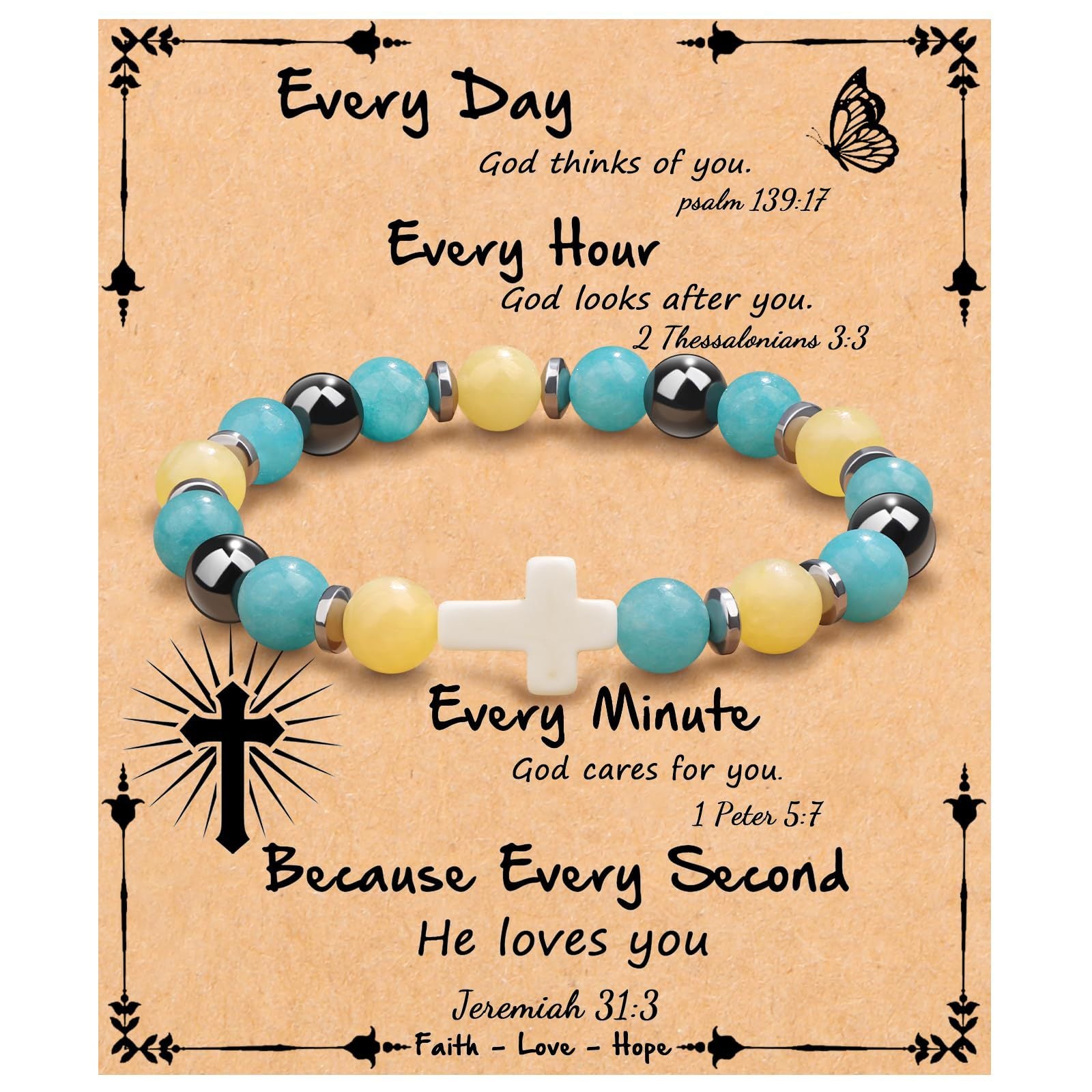 Emperor Stone Cross Bracelet - Faith Love Hope Inspirational Gift for Women & Men