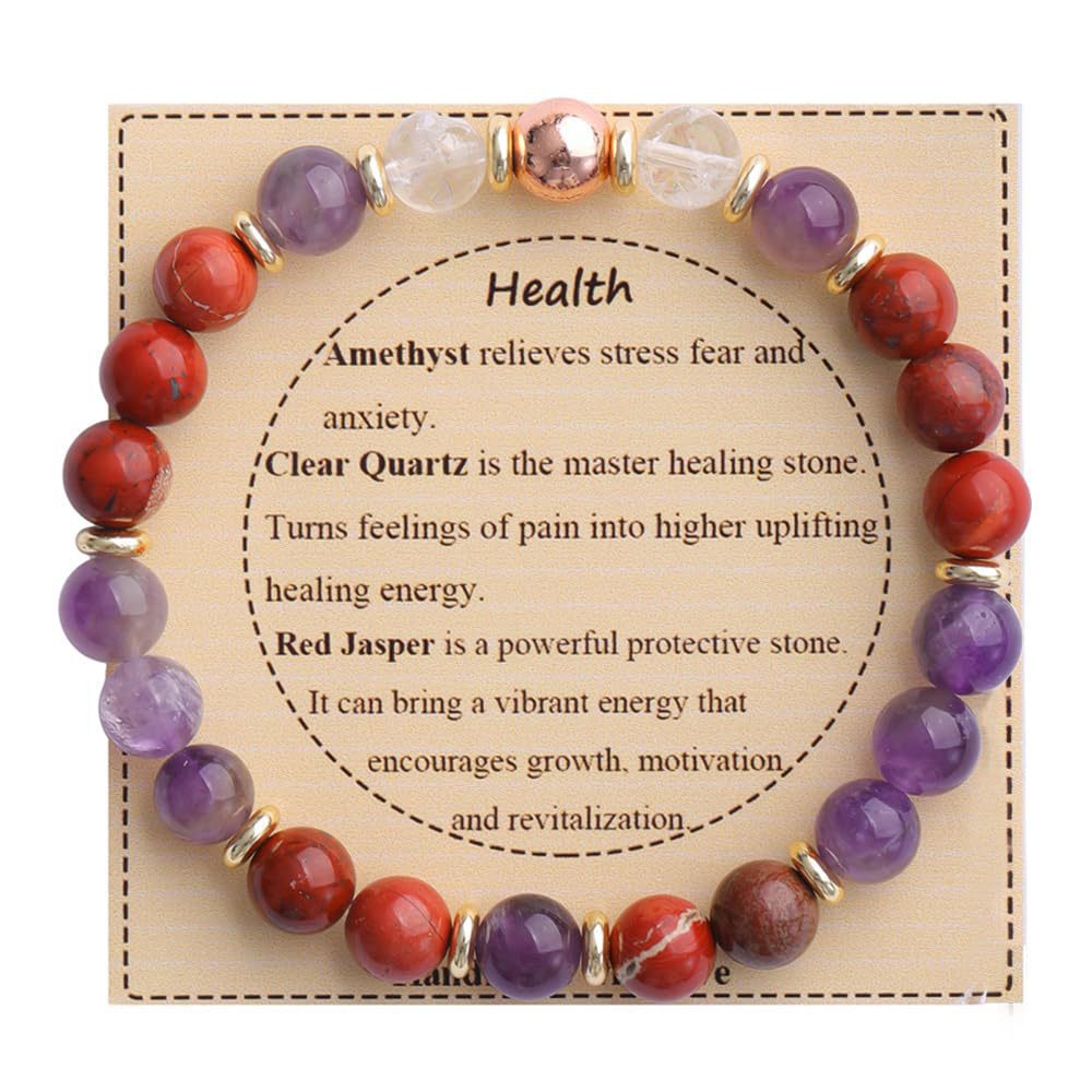 Strength" Triple Gemstone Bracelet - Amethyst, Aquamarine & Citrine Energy Bracelet for Women, Motivational Adjustable Gift
