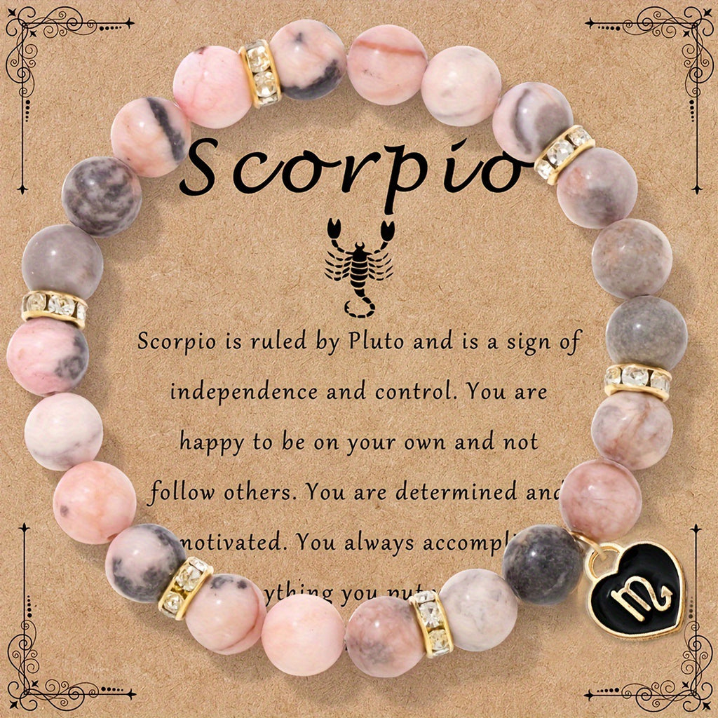 Capricorn Zodiac Bracelet - Genuine Pink Zebra Stone Birthstone Bracelet for Women, Personalized Astrology Gift