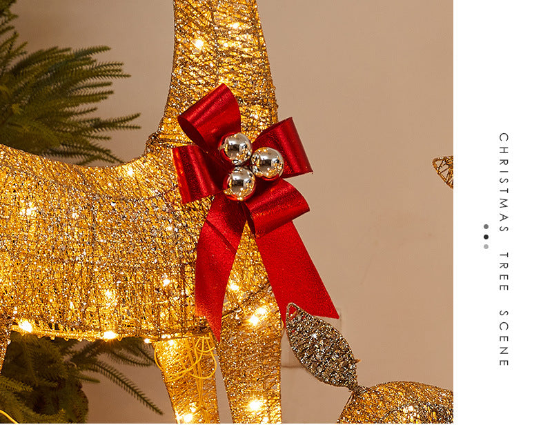 Amazon New Christmas Decoration Reindeer Glowing Iron Art Deer Ornament Store Window Christmas Mother and Baby Deer