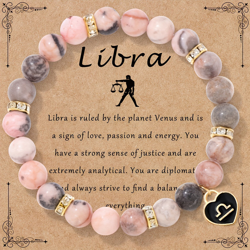Capricorn Zodiac Bracelet - Genuine Pink Zebra Stone Birthstone Bracelet for Women, Personalized Astrology Gift