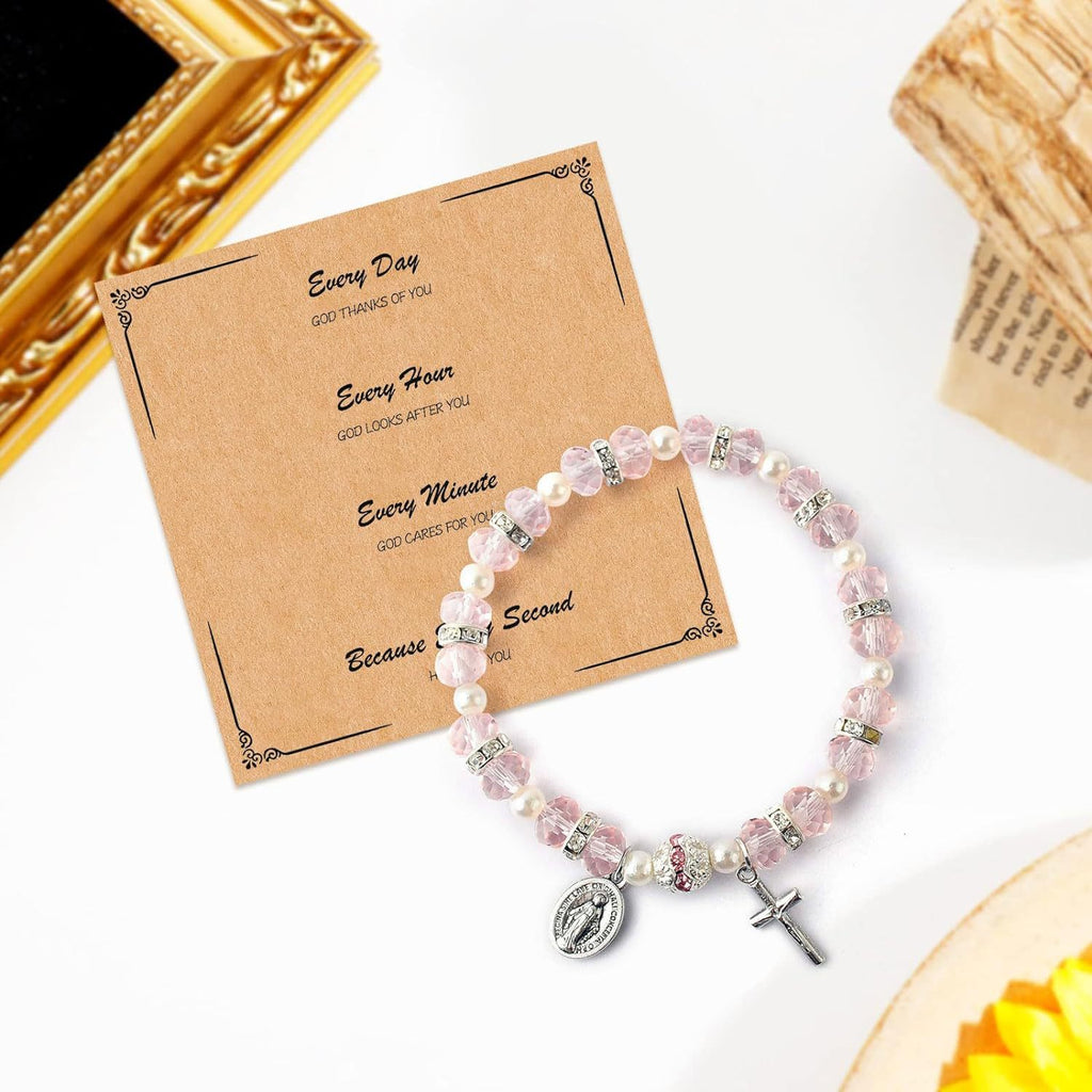 Every Second He Loves You" Bracelet - Virgin Mary & Cross Catholic Rosary Bracelet, Inspirational Faith Gift