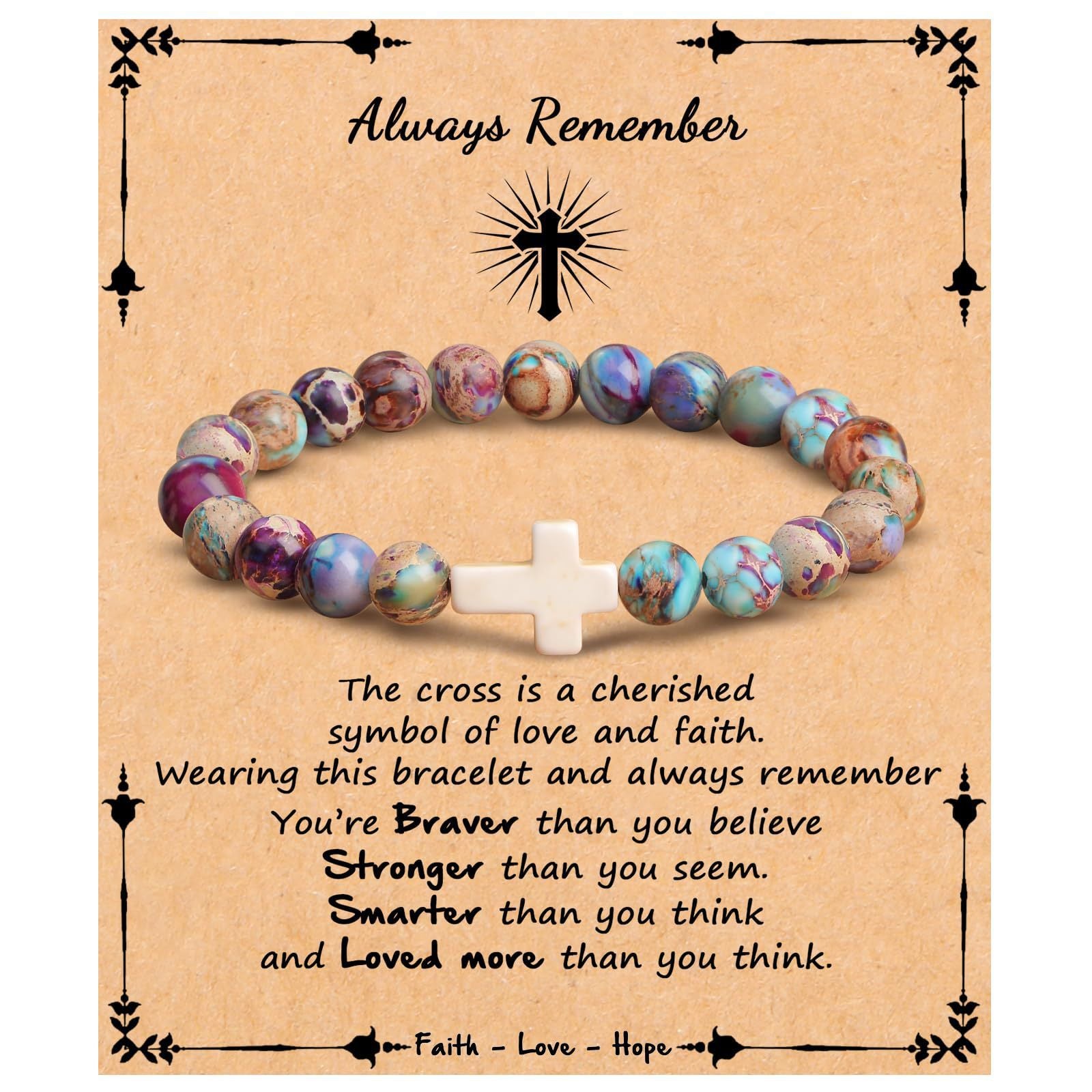 Emperor Stone Cross Bracelet - Faith Love Hope Inspirational Gift for Women & Men