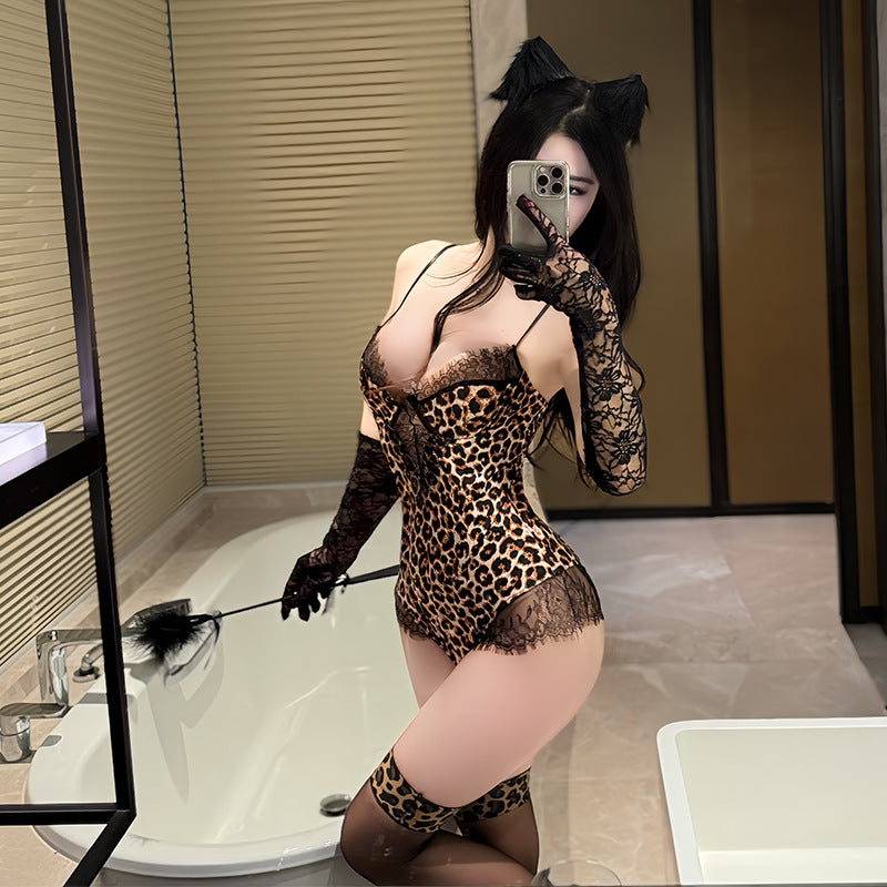 New Sexy Lingerie Passionate Hot Leopard Print Sexy Bodysuit Flirting One-piece Temptation Bed Passion