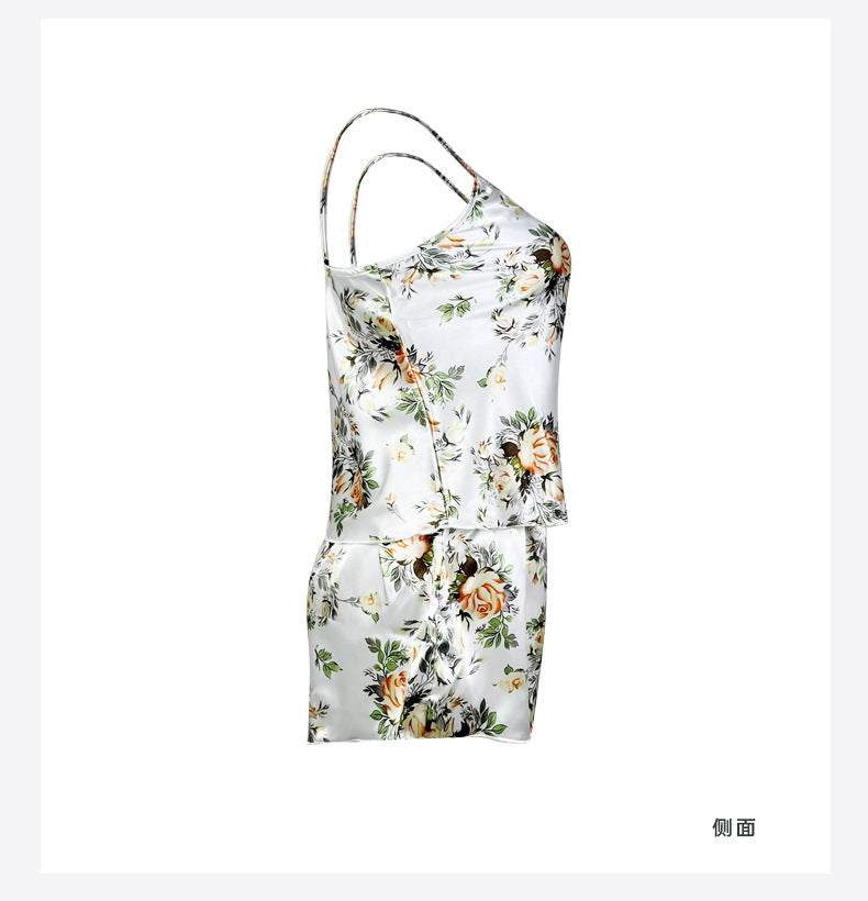 European and American Sexy Lingerie Satin Floral Print Temptation Nightdress Amazon AliExpress Bestseller428