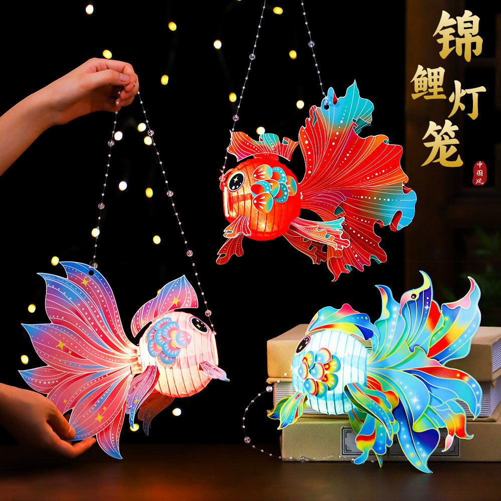Chinese Style Dragon Dance Lantern Children's Handheld Glowing Lantern Kindergarten Handicraft diy Traditional Lantern Stall with Rotating Lantern