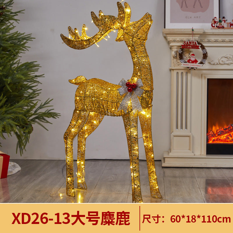 Amazon New Christmas Decoration Reindeer Glowing Iron Art Deer Ornament Store Window Christmas Mother and Baby Deer