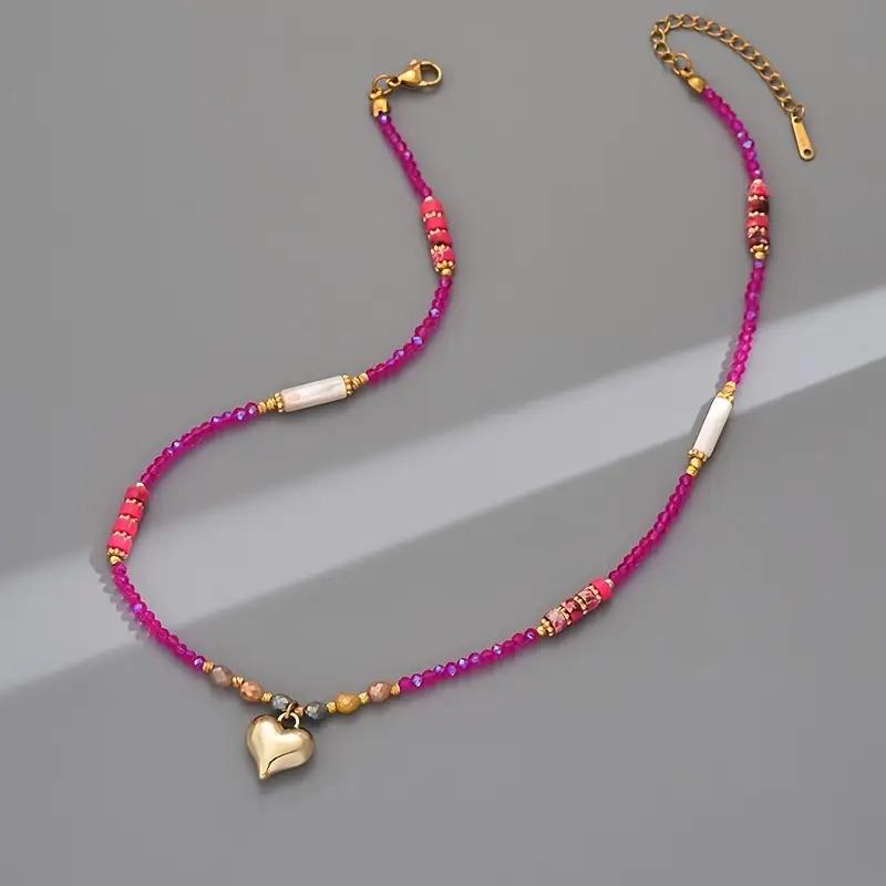 Sweet Frequency" Rose Quartz Necklace with Gold Heart Pendant - Bohemian Chakra Crystal Jewelry for Women