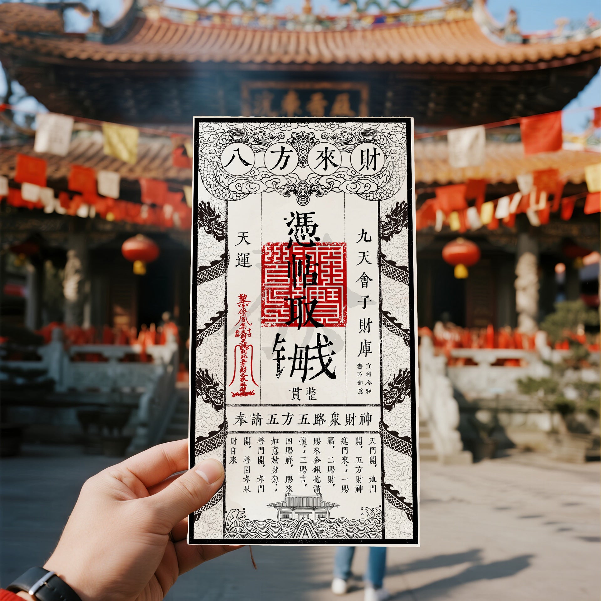 Five way God of Wealth Seeking Money Mother Card" picture frame decoration - a mobile treasury that can be invited home, orthodox blessing of Mount Wutai, Taoist wealth seeking energy core, gilding aesthetic house decoration