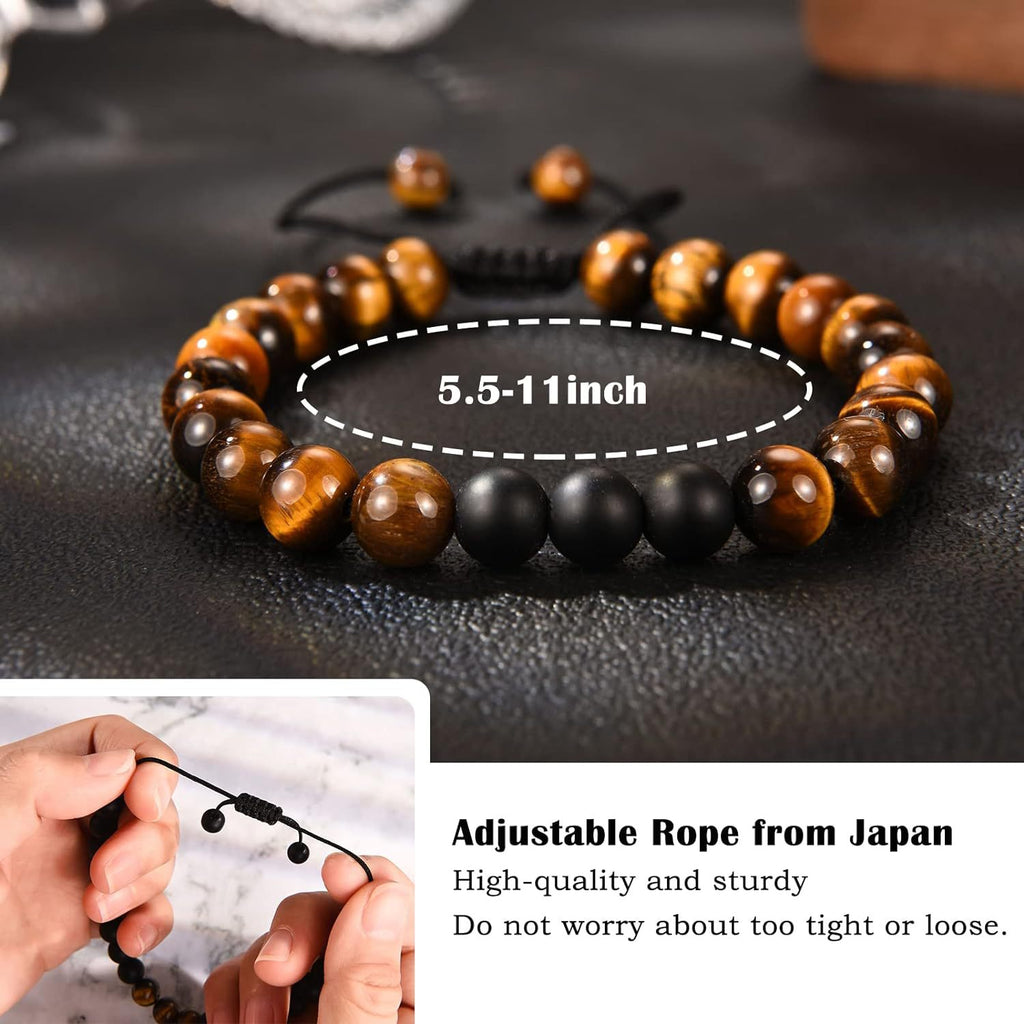 The Adventure Begins" Graduation Bracelet for Men - Tiger's Eye & Lava Stone Bead Bracelet, Gift for Grads