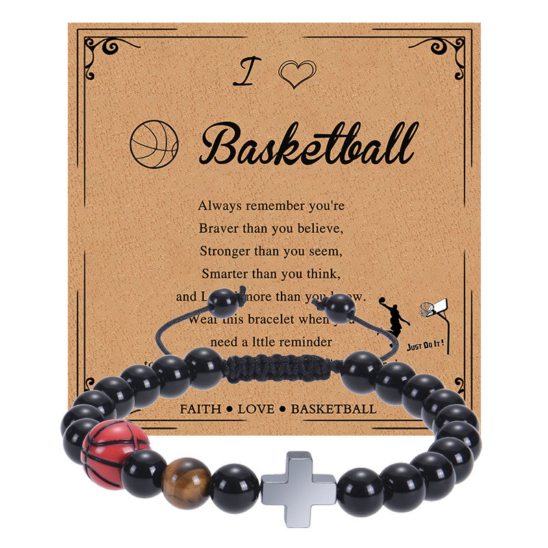 Men's Sports Bracelet with Tiger Eye - Adjustable Black Bead String Bracelet for Basketball Soccer Tennis Players, Gift for Him