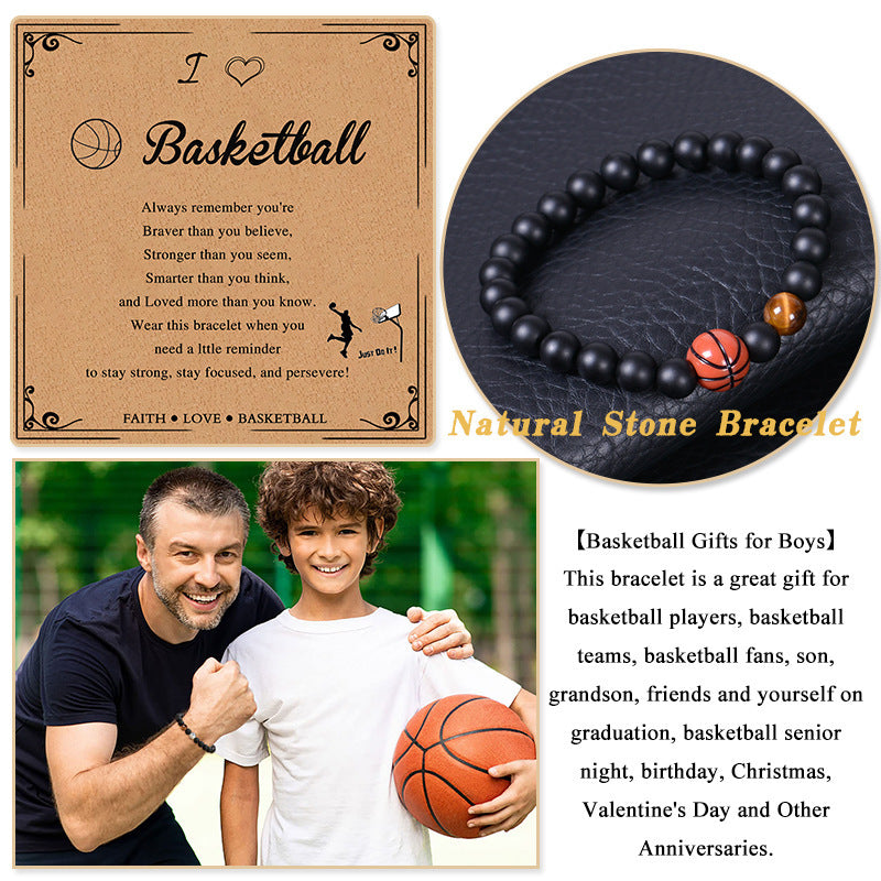 Men's Sports Bracelet with Tiger Eye - Adjustable Black Bead String Bracelet for Basketball Soccer Tennis Players, Gift for Him
