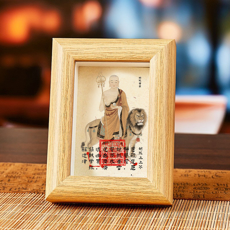 Jiuhuashan Ksitigarbha Bodhisattva Mini Shrine Frame - "Guardian of Vow" Desktop Altar for Protection & Peace